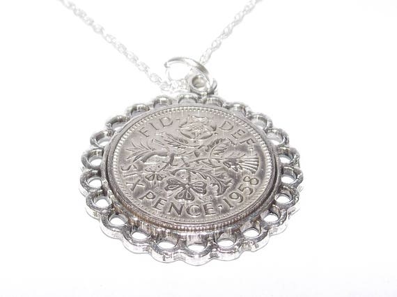 Fine Pendant 1959 Lucky sixpence 63rd Birthday plus a Sterling Silver 18in Chain 63rd Thinking Of You,  Special Friend, Mum, Dad, Loved One