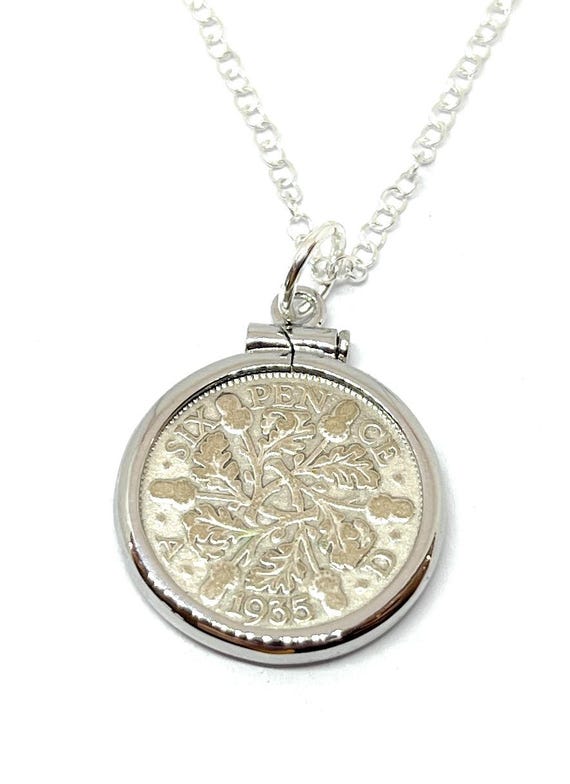 1935 90th Birthday gift Anniversary sixpence pendant plus 18inch SS chain, 90th birthday,  1935 gift,