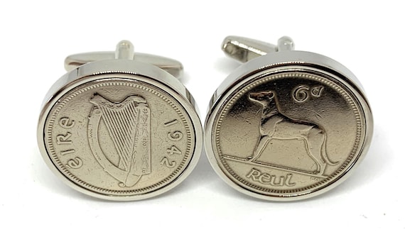 1942 Irish Sixpence Coin Cufflinks - 83rd Birthday Gift for Him, Fathers Day Idea, Unique Thinking of You