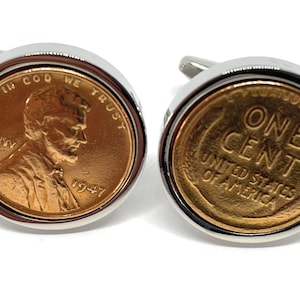 1947 Lincoln Cent Cufflinks: 78th Birthday Gift, Silver Plated