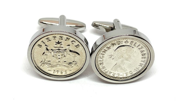 1962 Australian Sixpence Cufflinks 61st Birthday Gift for Dad Grandad 6d Coin gift for Him