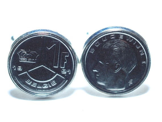 Belgie 1 Franc Coin Cufflinks mounted in Silver Plated Cufflink Backs Thinking Of You,  Special Friend, Mum, Dad, Loved One