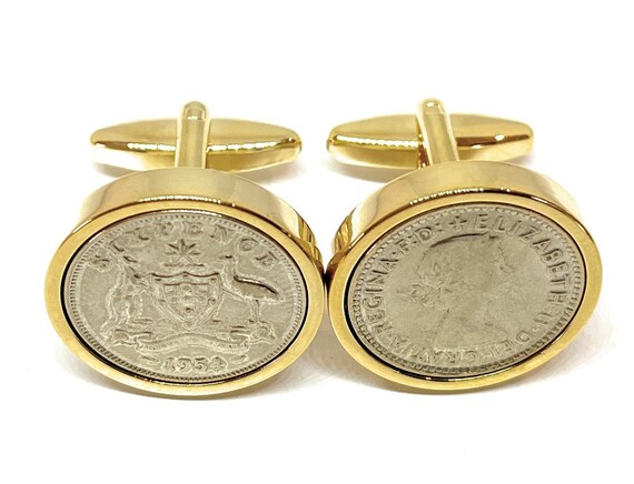 Premium Gold plated 1954 Australian Sixpence Cufflinks for a 70th birthday. Australian sixpences  70th Thinking Of You,  Special Friend