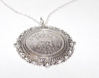 Ciondolo Rotondo 1955 Lucky Sixpence 69 Compleanno Più Una Catena In