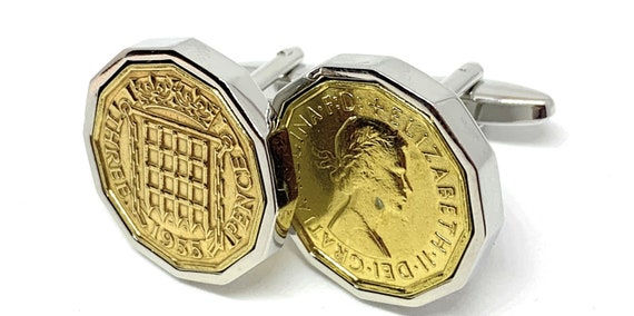 1954 Threepence 3d 70th birthday Cufflinks - Original 1954 threepence coin cufflinks 70th Thinking Of You,  Special Friend, Dad 70th SLV