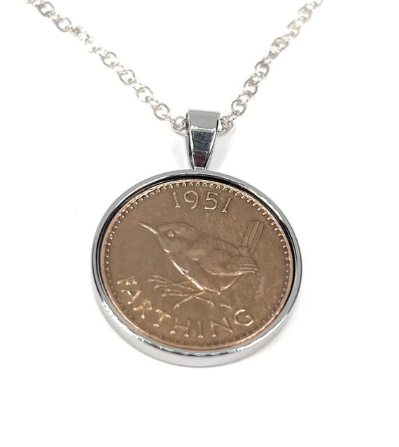 Solid Pendant 1951 Lucky Farthing 74th Birthday plus a Sterling Silver Chain - 1951 74th birthday gift, 74th gift, 1951 gift Mothers day