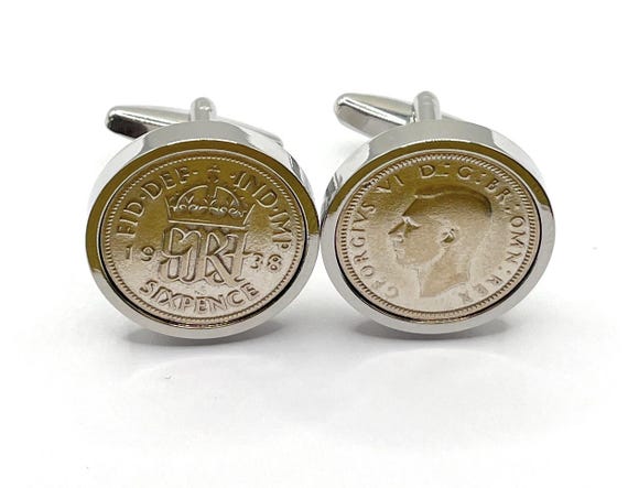1938 87th Birthday Sixpence Cufflinks Gift for Him Brother Dad Uncle Fathers Day gift ides Genuine Polished 1938 Sixpence Coin Cufflinks