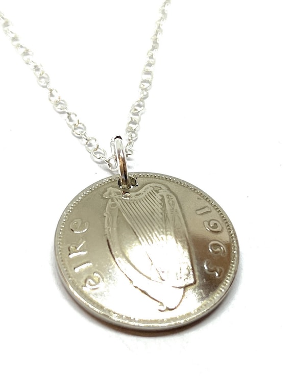 1963 Domed Irish Sixpence Pendant 62nd birthday.  Original coins Great gift from 1963 62nd Mothers day gift for her,  Thinking Of You