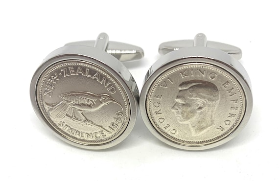 Premium 1940 New Zealand Sixpence Cufflinks for a 85th birthday.  Born in 1940 85th birthday Dad Brother Uncle Fathers day gift idea