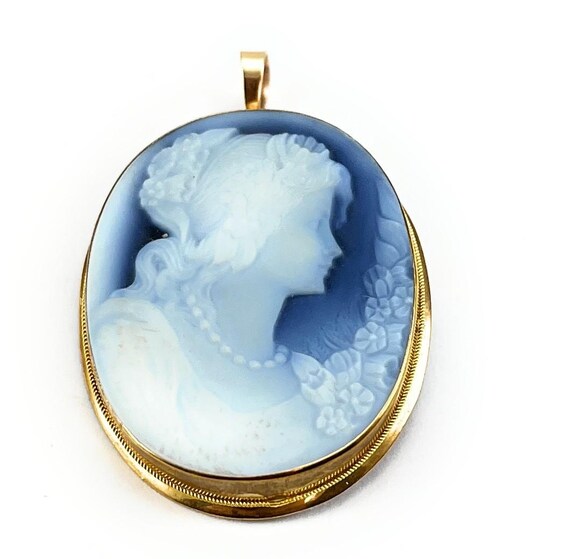 Antique 9CT Gold Carved Cameo Pendant / Brooch 3.8CM LONG X 3.0CM (30) Victorian Lady