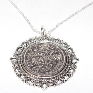 1965 Sixpence Sterling Silver Pendant Necklace: 60th Birthday Gift