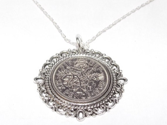 Fancy Pendant 1965 Lucky sixpence 60th Birthday plus a Sterling Silver 18in Chain 60th birthday gift for her Thinking Of You, Mum Dad