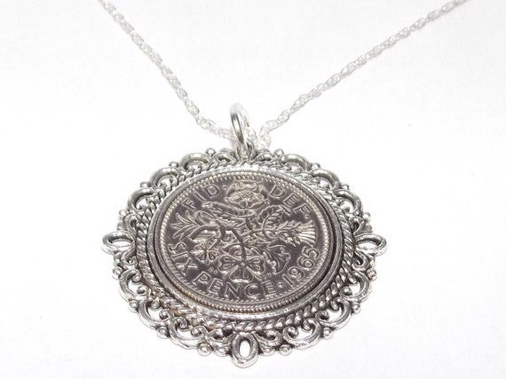 Fancy Pendant 1965 Lucky sixpence 59th Birthday plus a Sterling Silver 18in Chain 59th birthday gift for her Thinking Of You, Mum Dad