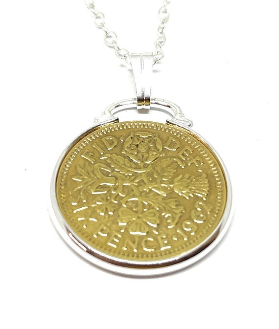 1962 62nd Birthday / Anniversary Gold Plated sixpence coin pendant plus 18inch SS chain gift 62nd birthday gift for her