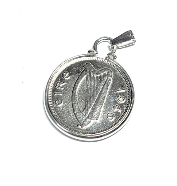 1946 80th Birthday Gift Irish Sixpence Coin Pendant: Sterling Silver Chain