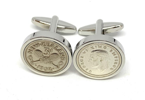 1952 New Zealand Threepence 3d 73rd birthday Cufflinks - New Zealand Threepence Cufflinks Hand Made 73rd Dad, 73rd Brother HT SLV