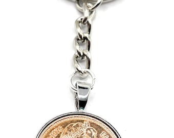 Portachiavi con moneta da un centesimo portafortuna per il 50° compleanno del 1976: placcato in argento, oro o oro rosa