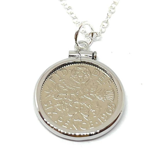 1965 60th Birthday Anniversary lucky sixpence coin Solid Cinch Pendant Sterling Silver chain gift for her mum aunt gran mothers day