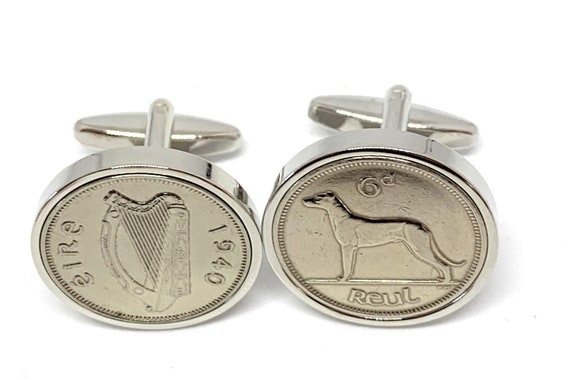 1940 Irish Sixpence 6D Cufflinks 84th birthday.  Original Irish Sixpence coins Great gift from 1940 84th Thinking Of You,  Special Friend