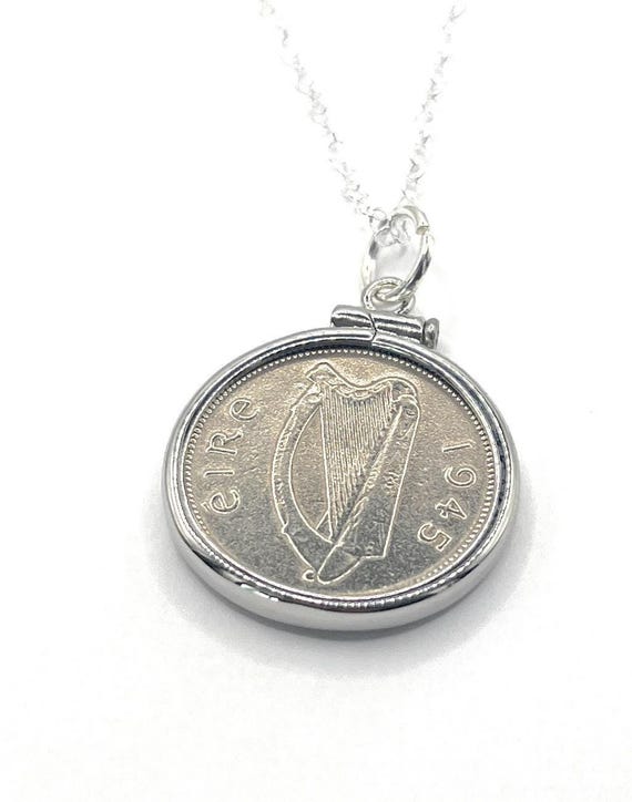 Coin Pendant, 1945 Irish Sixpence with Sterling Silver Chain