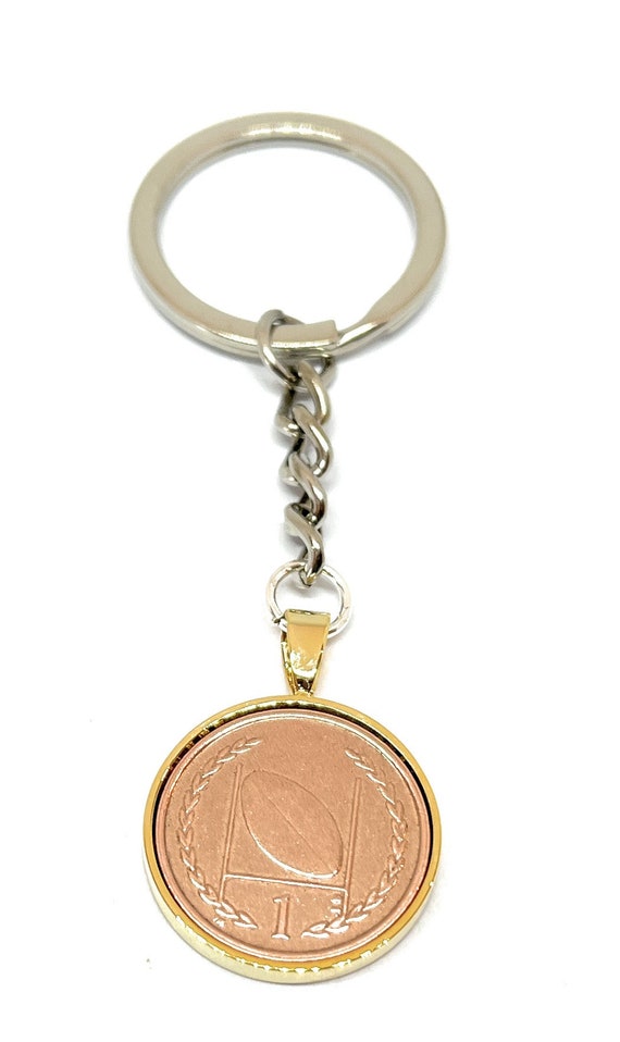 Rugby Keyring in silver plated backs - Rugby Player keyring with real coin - Great Rugby gift ,  Special Friend GLD