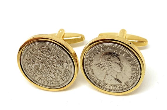 Premium 1960 Sixpence Cufflinks, 65th birthday gift idea, 1960 Mens Birthday, 65th Birthday Gifts for Men, 65th Birthday, Dad, HT GLD