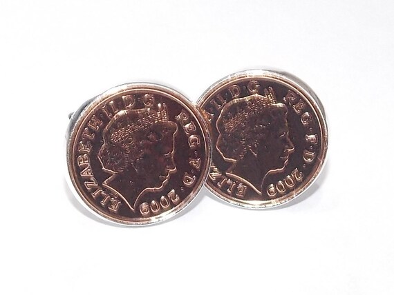 12th Silk wedding anniversary cufflinks - Silk 1p coins from 2012 - Gift Thinking Of You,  Special Friend, Mum, Dad, Loved One