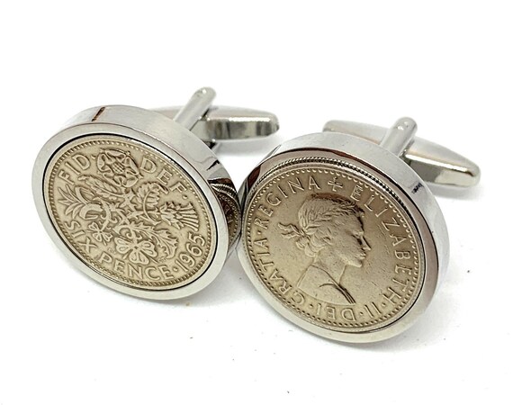 Premium 1965 Sixpence Cufflinks for a 60th birthday.  Original British Sixpence, 60th birthday , 60th, gift from 1965 Thinking Of You SLV