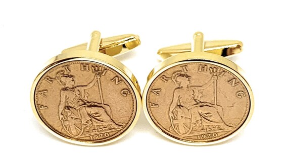 1920 105th Birthday Cufflinks - 1920 genuine Farthing coin cufflinks 105th - Gld Thinking Of You,  Special Friend, Mum, Dad, Loved One