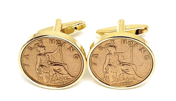 1920 104th Birthday Cufflinks - 1920 genuine Farthing coin cufflinks 104th - Gld Thinking Of You,  Special Friend, Mum, Dad, Loved One