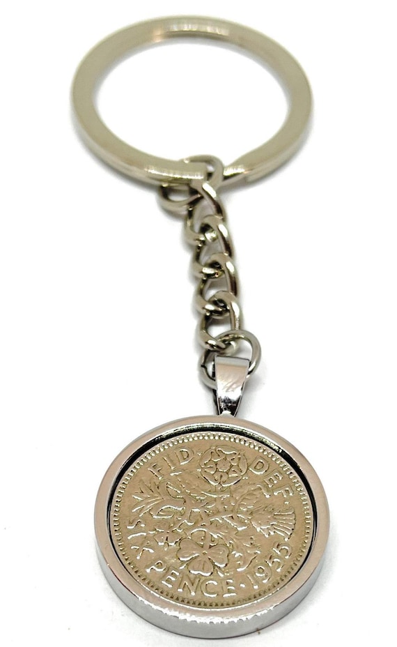 1955 70th Birthday Keyring-Sixpence Keyring- Mum, Dad, Brother, Sister- 70th Birthday-Coin Keyring, Sixpence Coin, 70th Anniversary, 6d