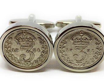1921 Silver Threepence Cufflinks: 105th Birthday Gift