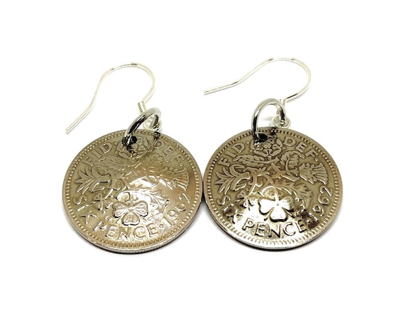 1962 62nd birthday lucky sixpence Domed earrings, 62nd birthday gift, gift idea, gift from 1962, 1962 birthday gift, great gift ideas