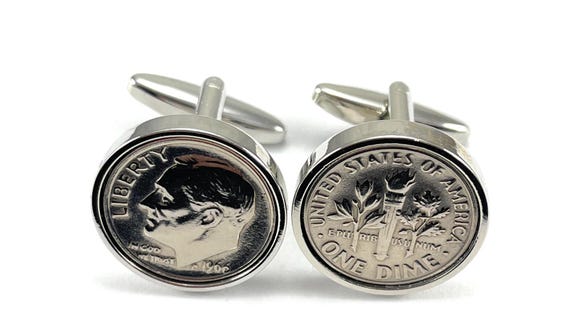 1966 American Dime Coin Cufflinks 59th Birthday Gift: Silver Plated mounts