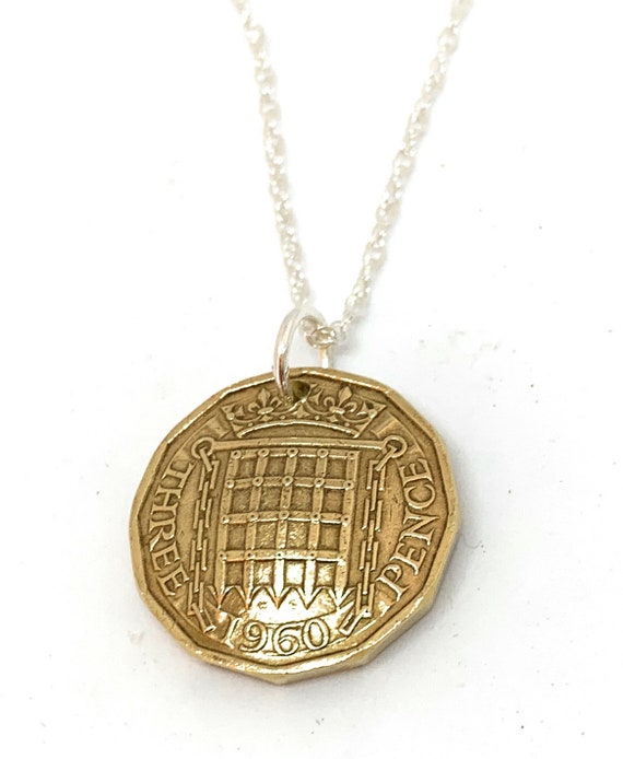 1960 64th Birthday / Anniversary Domed Threepence coin pendant plus 18 inch SS chain gift 64th birthday gift for her, Thinking Of You, Mum