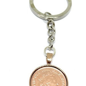 8th Bronze anniversary Solid Rose Gold Plated Keyring bronze 1p coins from 2016 Anniversary Gift for a Bronze Wedding 8th wedding gift image 1