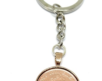 8th Bronze anniversary Solid Rose Gold Plated Keyring bronze 1p coins from 2016 - Anniversary Gift for a Bronze Wedding 8th wedding gift