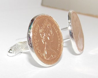 1975 49e anniversaire / Anniversaire Boutons de manchette de 1 pence - Boutons de manchette d'un pence de 1975 pour un cadeau de 49e anniversaire Je pense à toi, maman papa