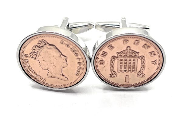 1986 39th Birthday gift Penny for Luck cufflinks: Silver, Gold or RoseGold Plated backs