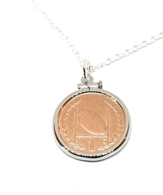Rugby Player  Solid Cinch Pendant Silver Plated with Real Coin – Rugby Player Gift for Her & Special Friend Jewelry