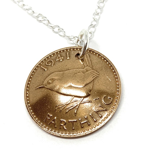 1941 Farthing Domed Farthing pendant 84th birthday.  Original Farthing coins Great gift from 1941 - mothers day gift idea Thinking Of You
