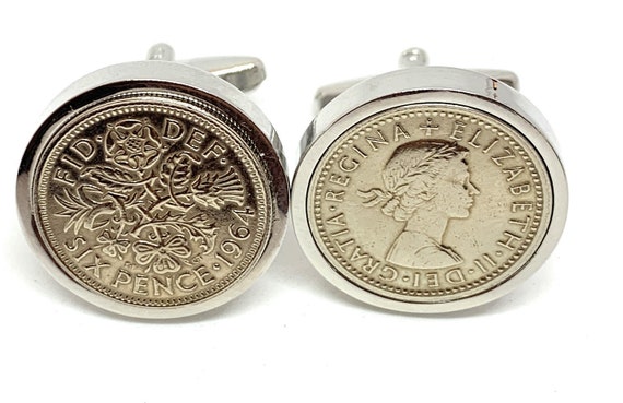 61st birthday gifts for men British 6d Sixpence coin cufflinks from 1964  1964 Sixpence coin cufflinks Thinking Of You Mum Dad HT SLV