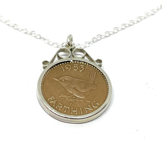 1953 71st Birthday / Anniversary Farthing coin Sterling Silver pendant plus 18inch SS chain gift 71st birthday gift for her