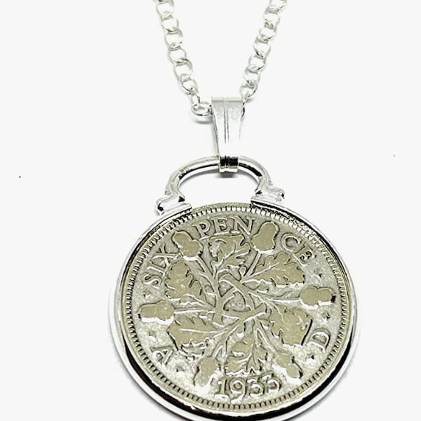 1933 91st Birthday / Anniversary sixpence coin pendant plus 18inch SS chain gift 91st birthday gift for her