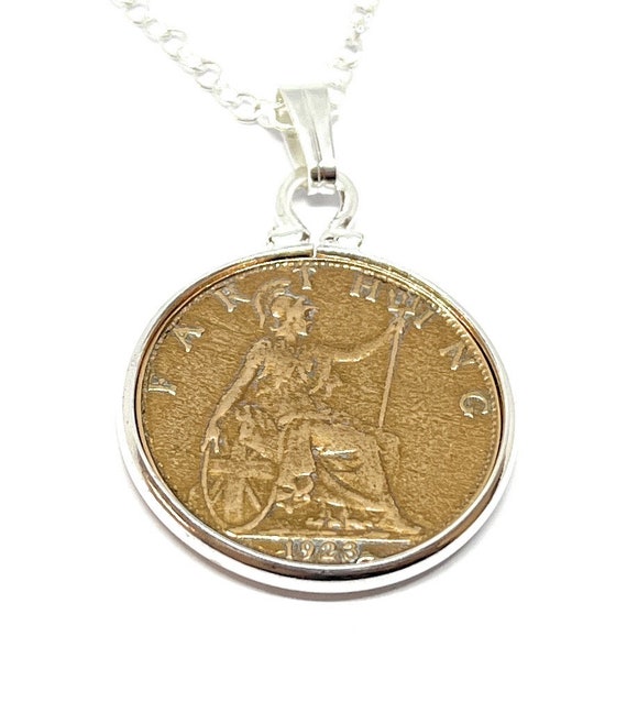 1923 101st Birthday Anniversary Farthing coin in a Silver Plated Pendant mount 101st birthday gift for her, 1923 Sister 18in Chain