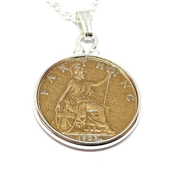 1923 101st Birthday Anniversary Farthing coin in a Silver Plated Pendant mount 101st birthday gift for her, 1923 Sister 18in Chain