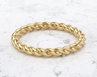 14K Solid Gold Twist Ring / 2 MM Gold Twist Ring / Dainty Stacking Ring / Simple Delicate Twist Ring / Thin Twist Wedding Band