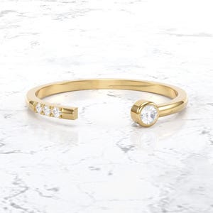 Open Diamond Ring/ Thin Diamond Wedding Band/ Dainty Diamond Ring/ Bezel set Diamond Band image 1