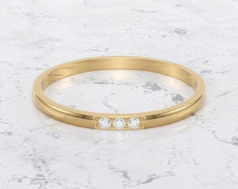 Diamanten stapelring/diamanten trouwring/echt gouden dunne diamanten trouwring/micro effenen dunne diamanten band