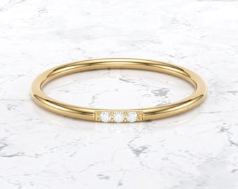 Diamond Stacking Ring/ Diamond Wedding Ring/ Real Gold Thin Diamond Wedding Ring/ Micro Pave Thin Diamond Band